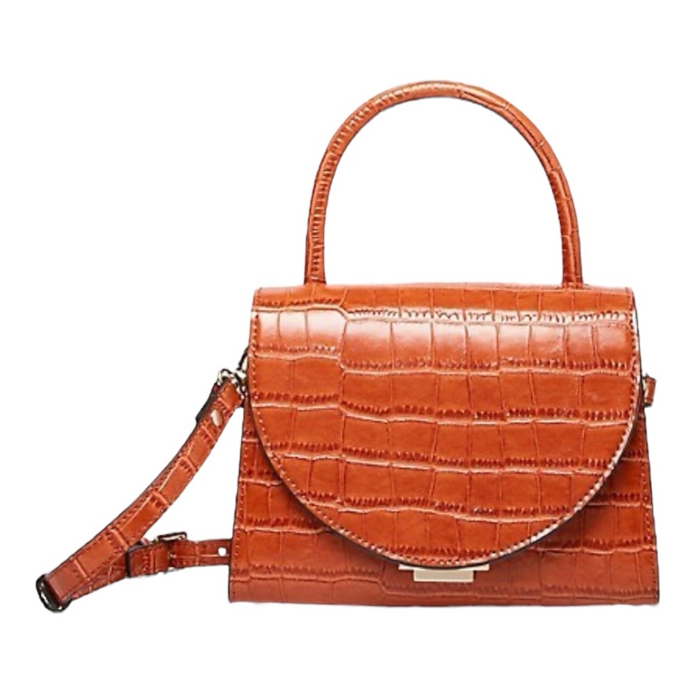 STEVE MADDEN Lacie Mini Croc Embossed Faux Leather Cognac Crossbody Hand Bag